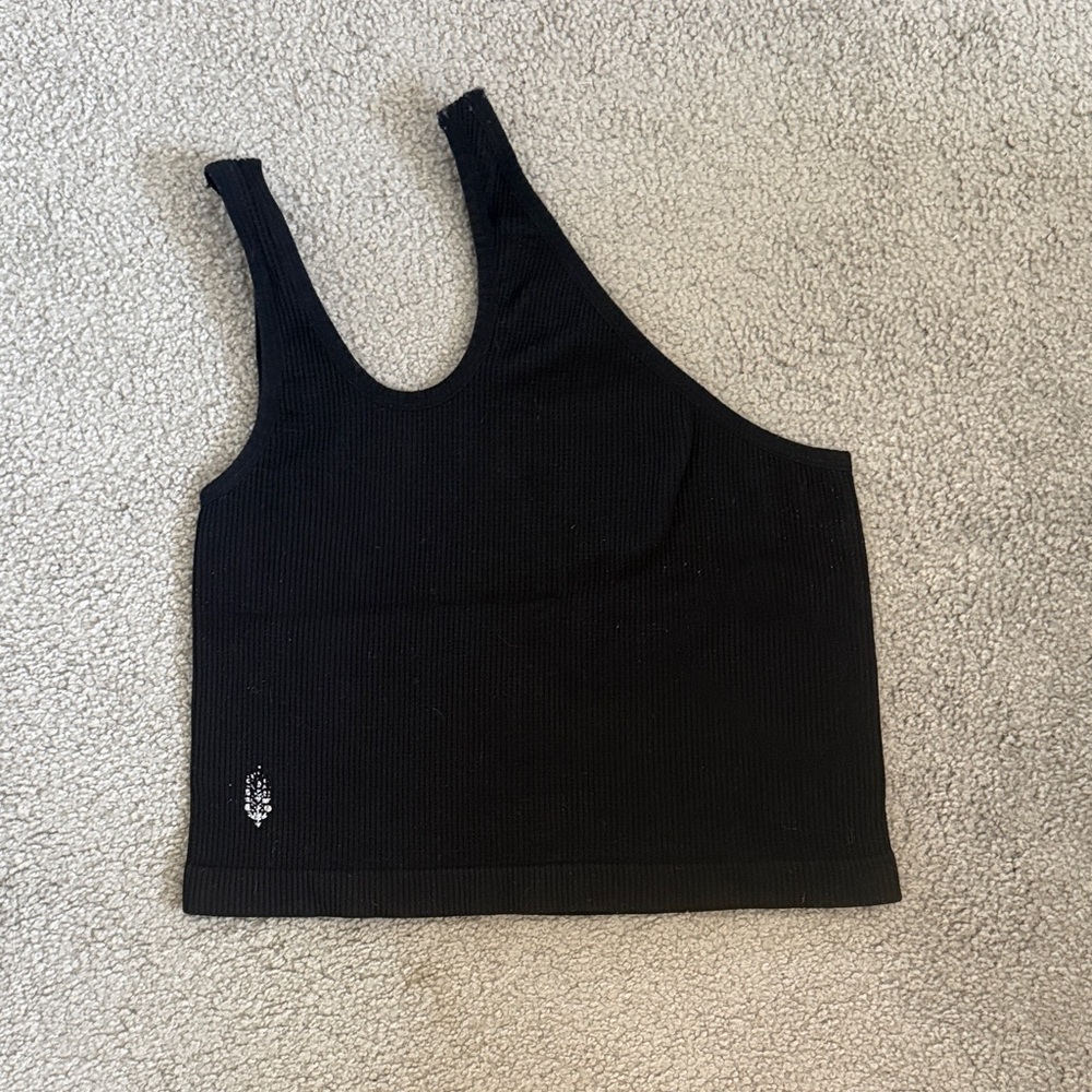 FP Movement by Free People Black Ribbed One Shouldered Scoop Neck Tank Top